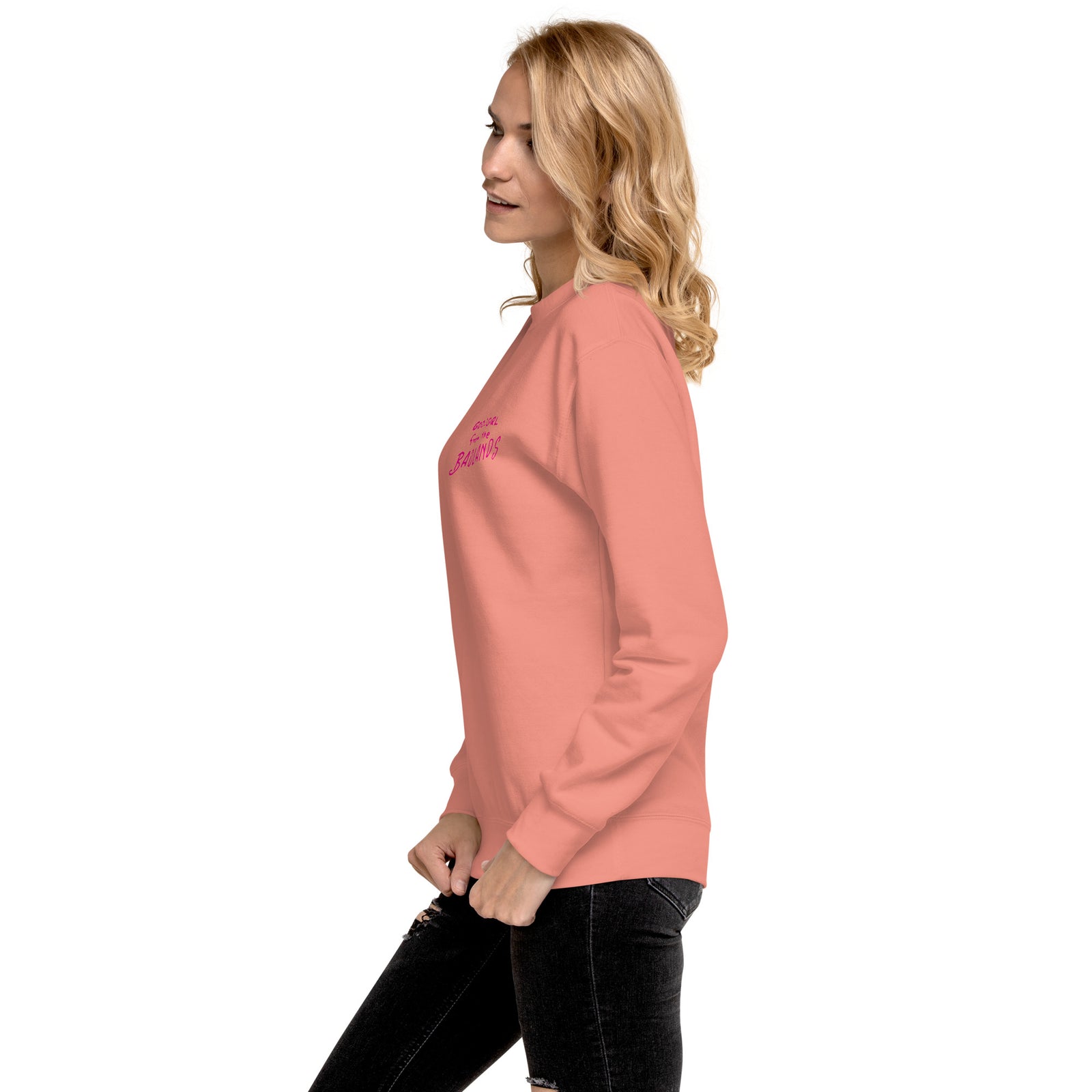 Good Girl from the Badlands Sweatshirt — Dusty Rose left-side view