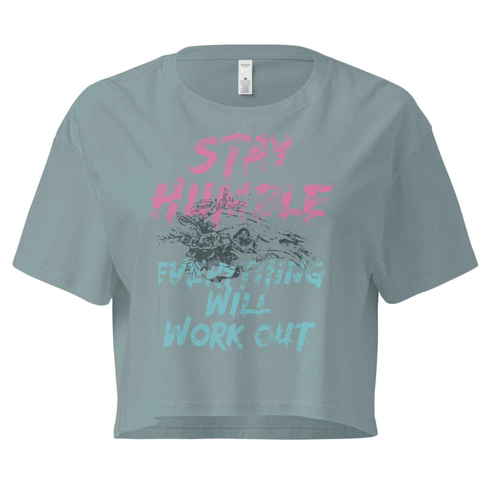 Stay Humble Crop Tee — Mineral front view