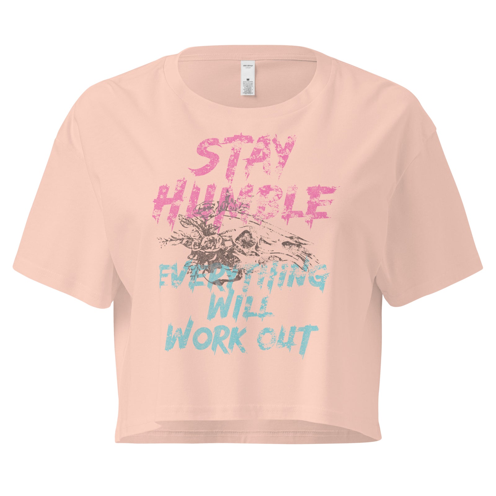 Stay Humble Crop Tee — Pale Pink front view