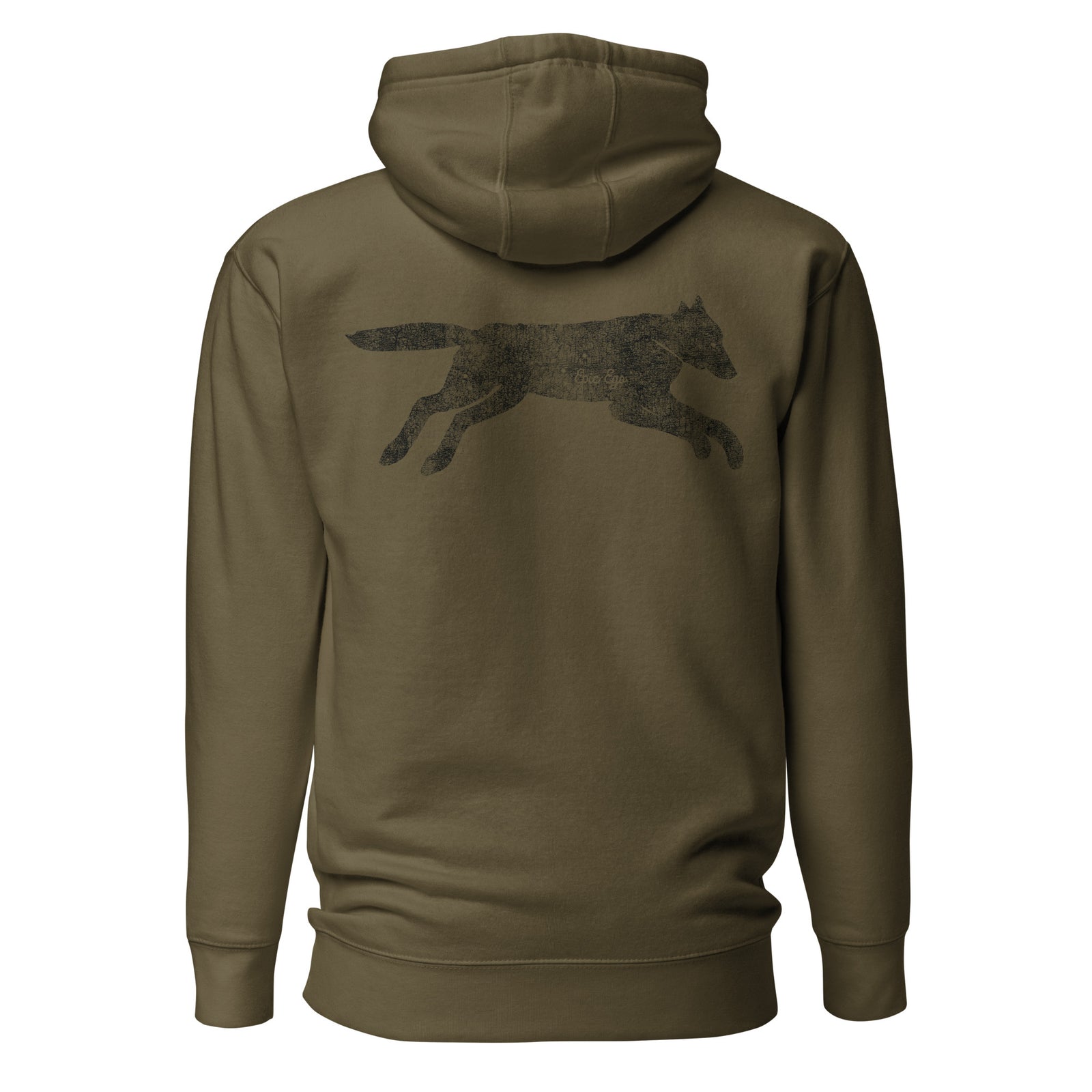 Running Wild Hoodie — Earth Tones — Military Green back view