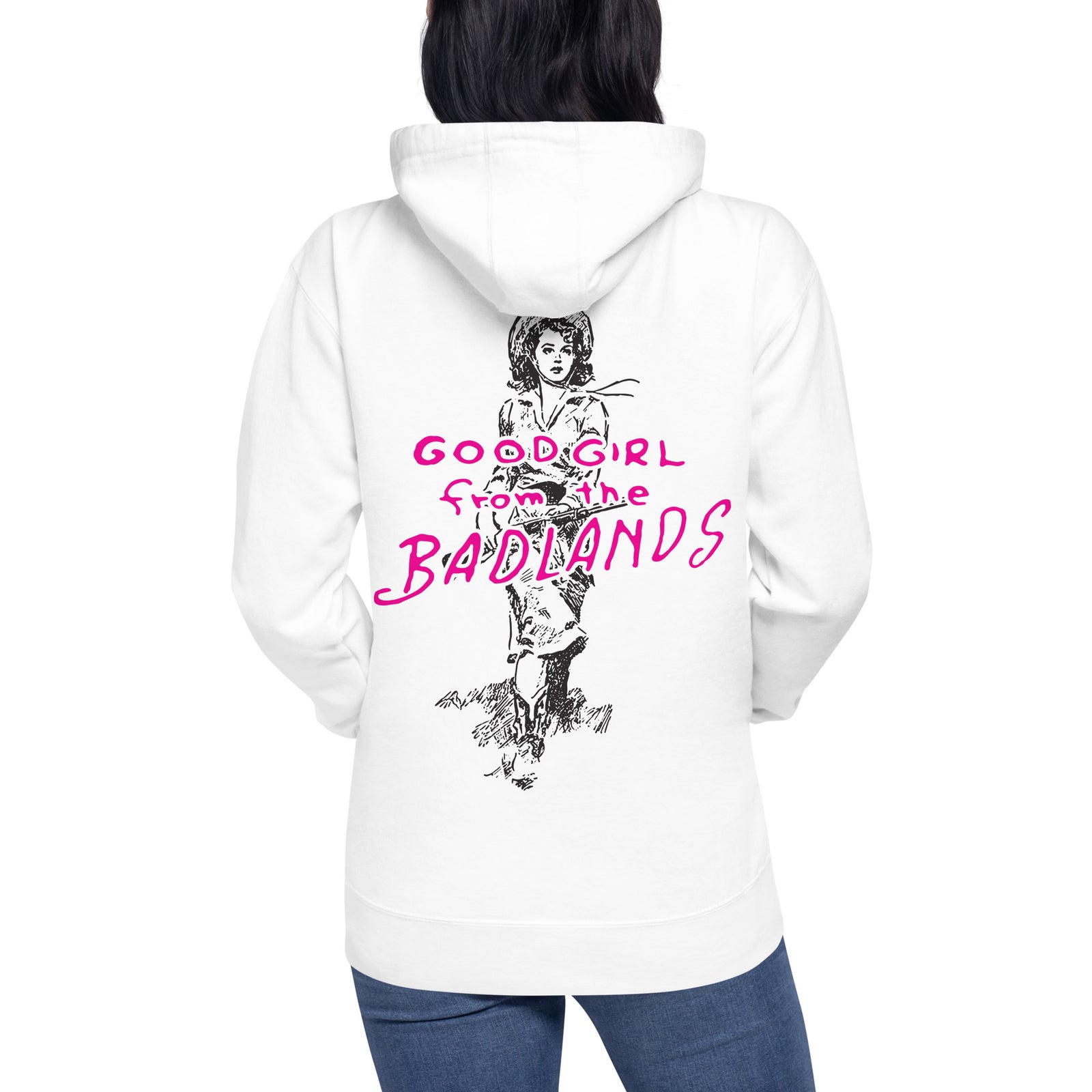Good Girl from the Badlands Hoodie — White back view