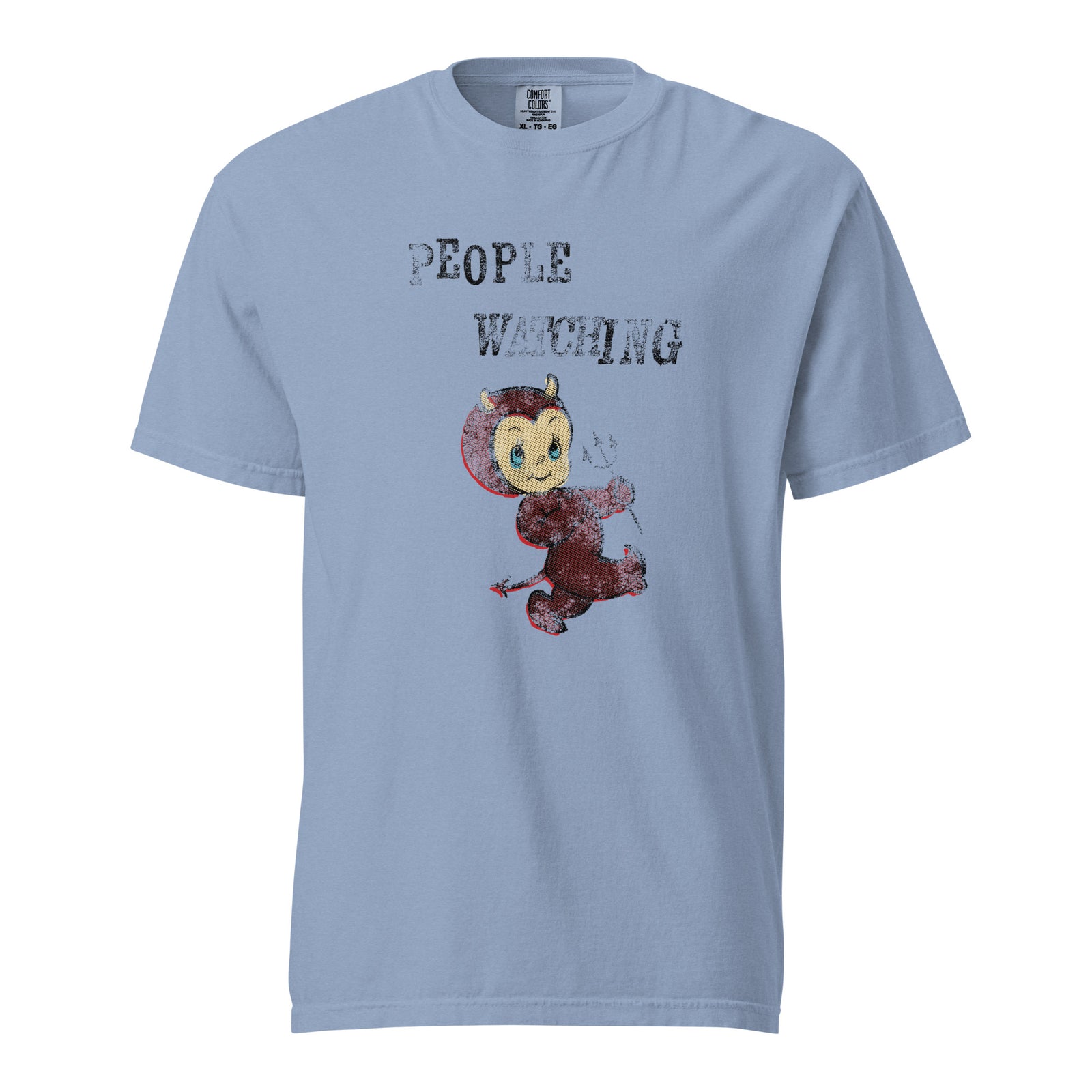 Little Guy Is Always Watching Tee — Washed Denim front view