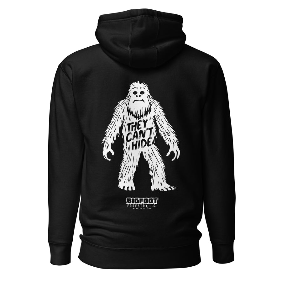 They Can’t Hide Bigfoot Hoodie — Black back view