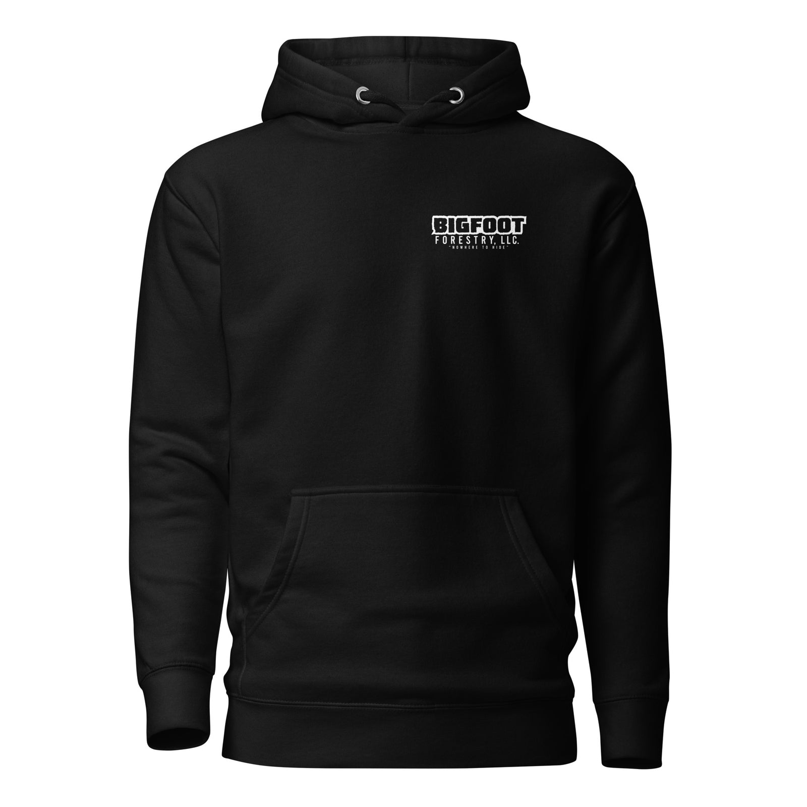 They Can’t Hide Bigfoot Hoodie — Black front view