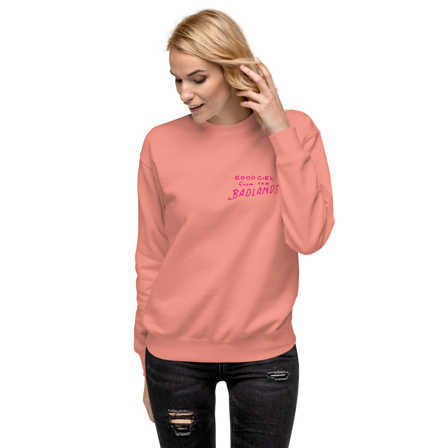 Good Girl from the Badlands Sweatshirt — Dusty Rose front view