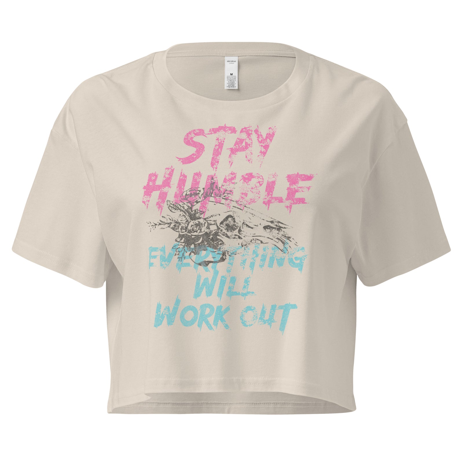 Stay Humble Crop Tee — Bone front view