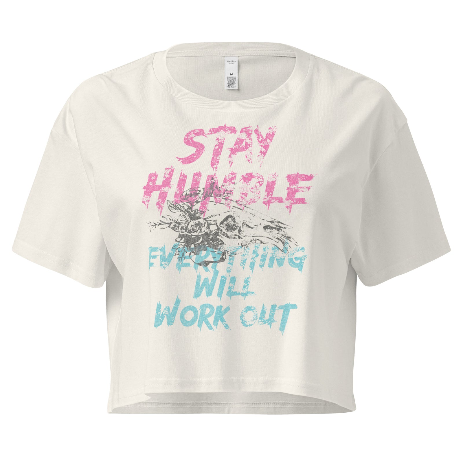 Stay Humble Crop Tee — Ecru front view