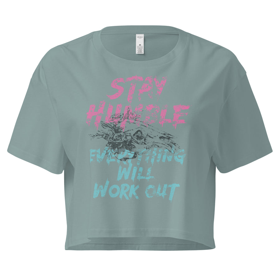 Stay Humble Crop Tee — Mineral front view